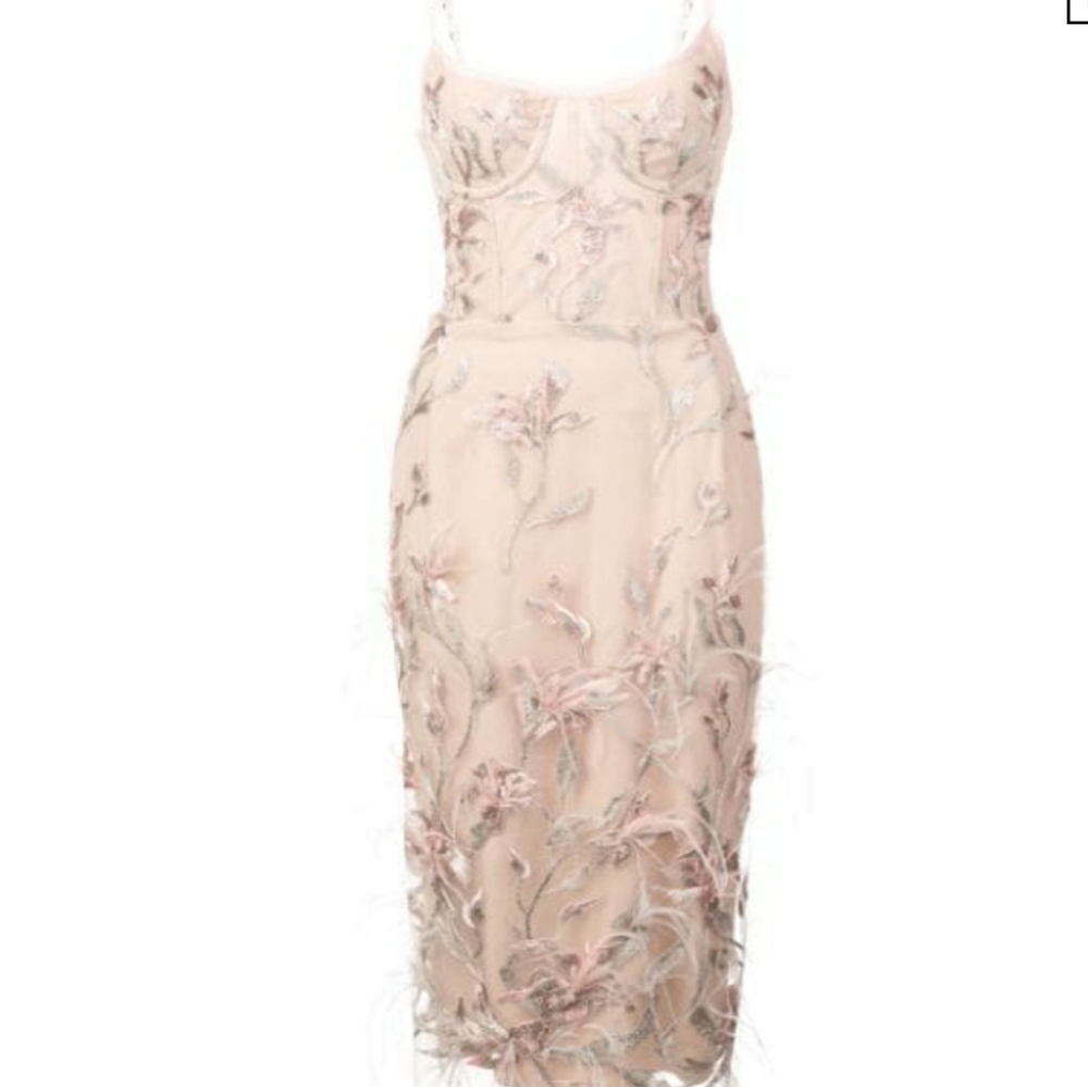 Marchesa Notte Feather Embroidered Dredd